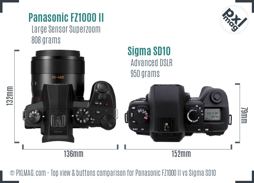 Panasonic FZ1000 II vs Sigma SD10 top view buttons comparison