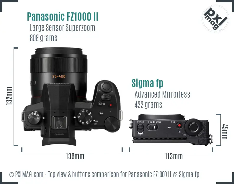 Panasonic FZ1000 II vs Sigma fp top view buttons comparison