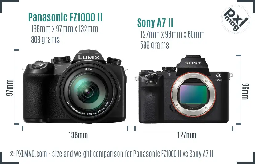 Panasonic FZ1000 II vs Sony A7 II size comparison Panasonic FZ1000 II vs Sony A7 II size comparison
