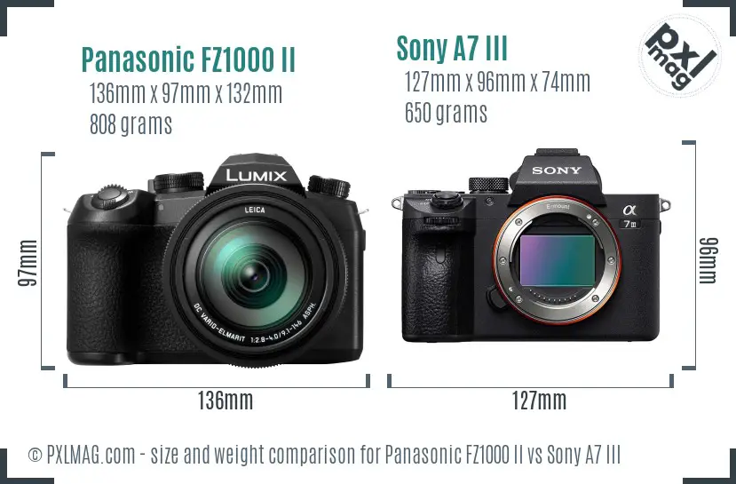 Panasonic FZ1000 II vs Sony A7 III size comparison