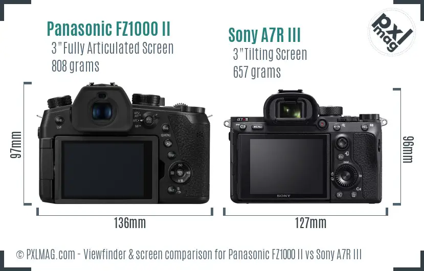 Panasonic FZ1000 II vs Sony A7R III Screen and Viewfinder comparison