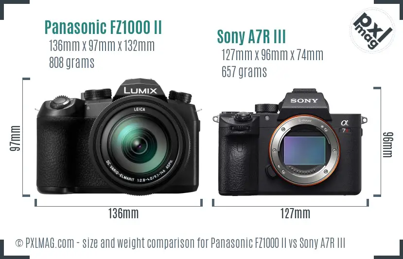 Panasonic FZ1000 II vs Sony A7R III size comparison