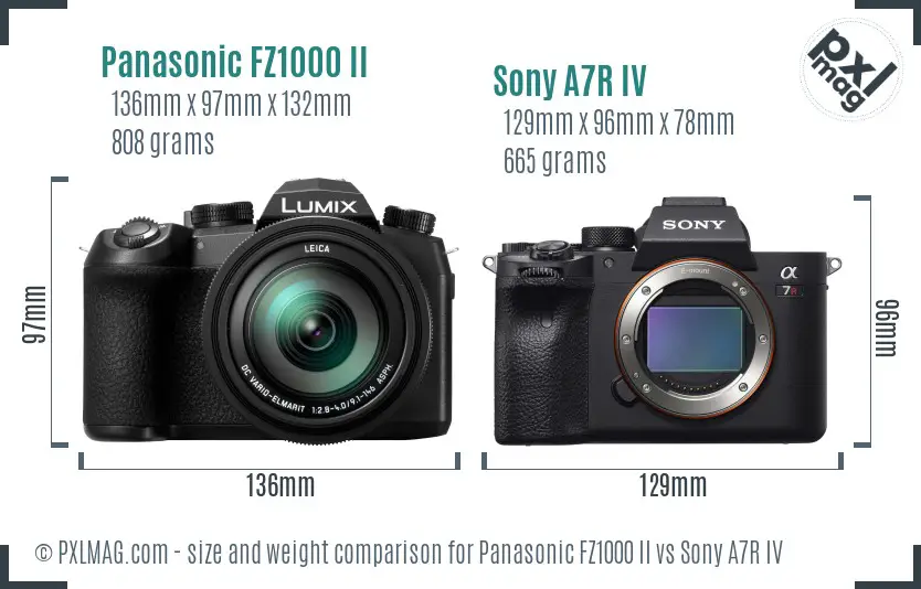Panasonic FZ1000 II vs Sony A7R IV size comparison