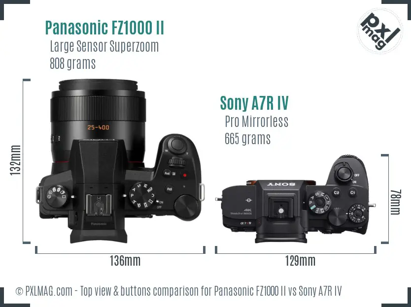 Panasonic FZ1000 II vs Sony A7R IV top view buttons comparison