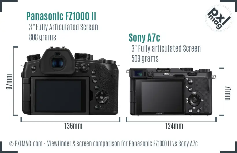Panasonic FZ1000 II vs Sony A7c Screen and Viewfinder comparison