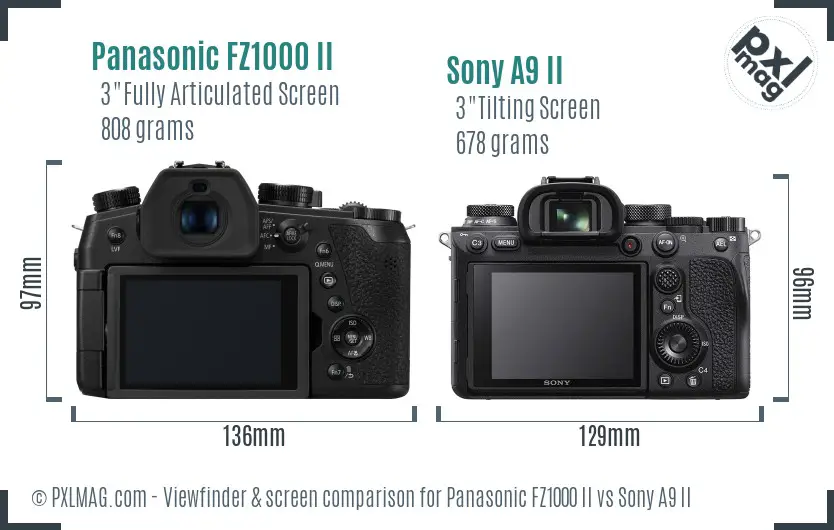 Panasonic FZ1000 II vs Sony A9 II Screen and Viewfinder comparison
