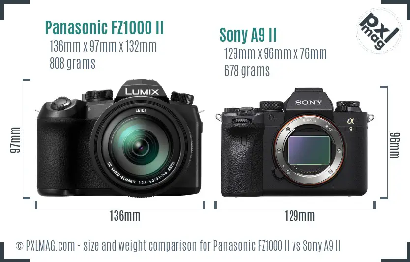 Panasonic FZ1000 II vs Sony A9 II size comparison