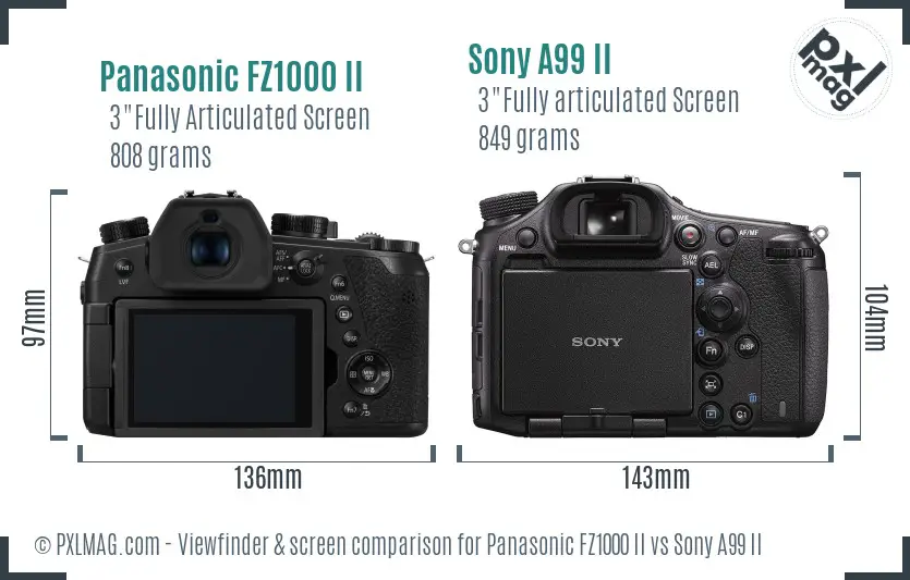 Panasonic FZ1000 II vs Sony A99 II Screen and Viewfinder comparison