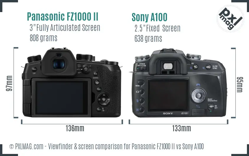 Panasonic FZ1000 II vs Sony A100 Screen and Viewfinder comparison
