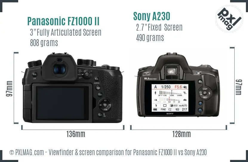 Panasonic FZ1000 II vs Sony A230 Screen and Viewfinder comparison