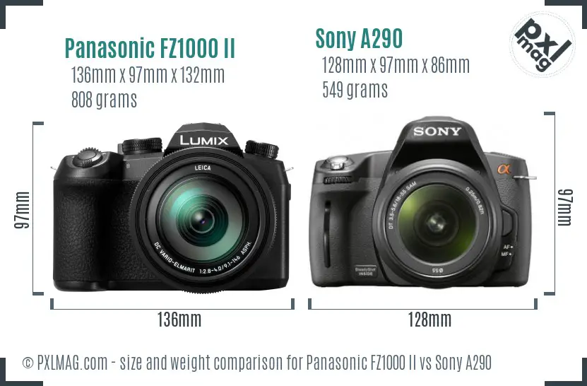 Panasonic FZ1000 II vs Sony A290 size comparison