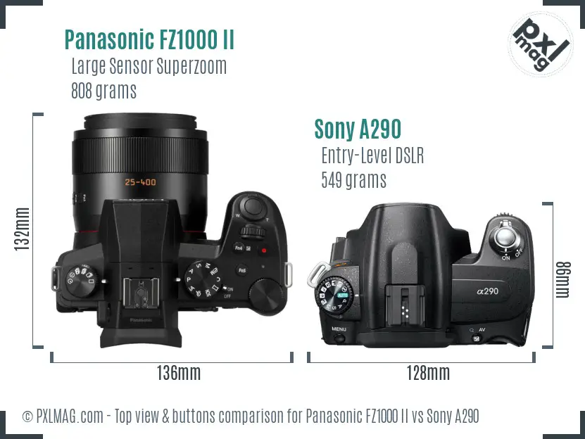 Panasonic FZ1000 II vs Sony A290 top view buttons comparison