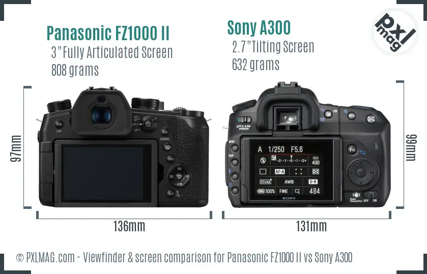 Panasonic FZ1000 II vs Sony A300 Screen and Viewfinder comparison