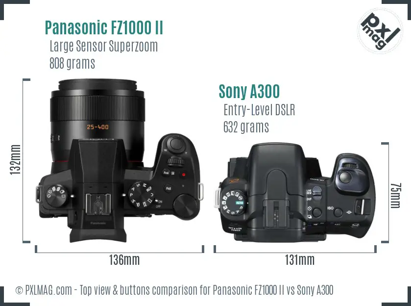 Panasonic FZ1000 II vs Sony A300 top view buttons comparison