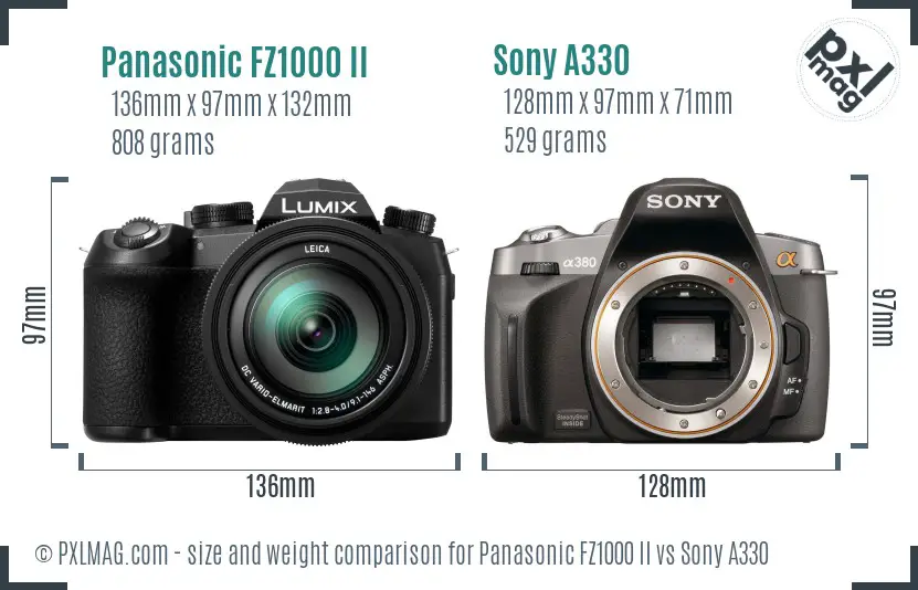 Panasonic FZ1000 II vs Sony A330 size comparison