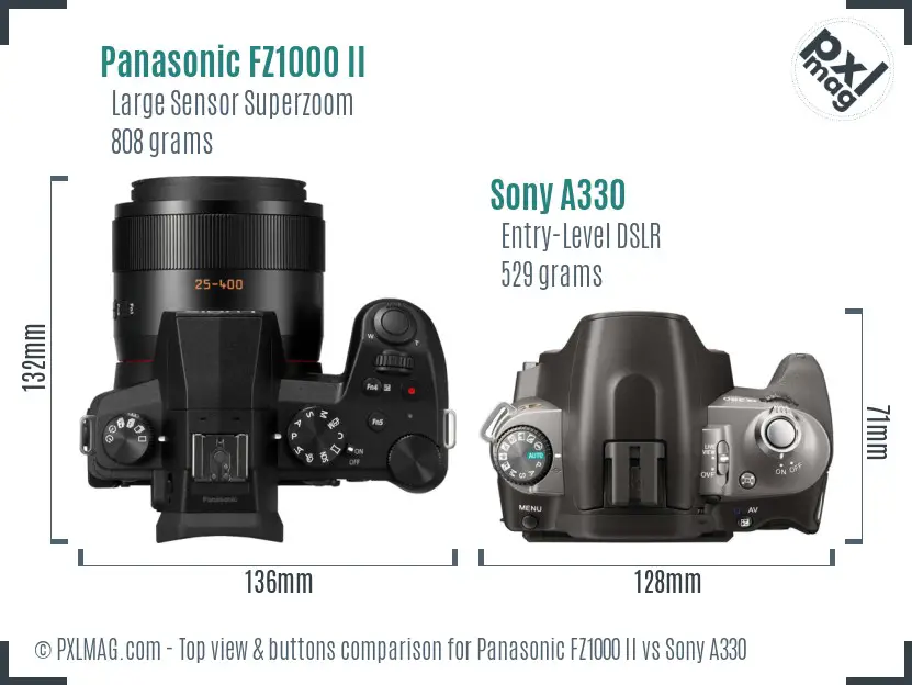 Panasonic FZ1000 II vs Sony A330 top view buttons comparison