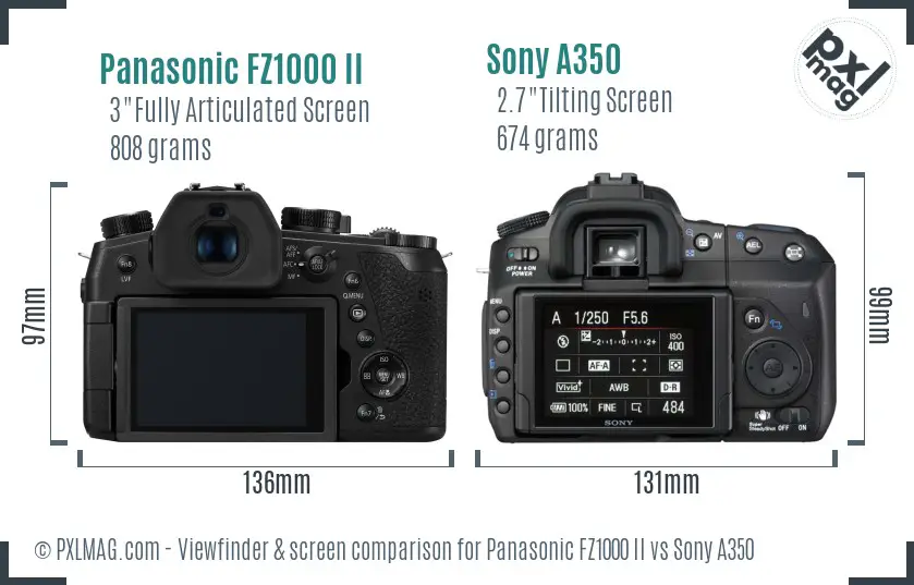 Panasonic FZ1000 II vs Sony A350 Screen and Viewfinder comparison