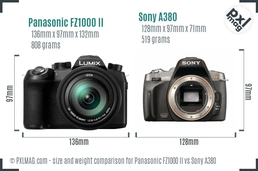 Panasonic FZ1000 II vs Sony A380 size comparison