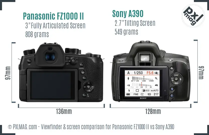 Panasonic FZ1000 II vs Sony A390 Screen and Viewfinder comparison