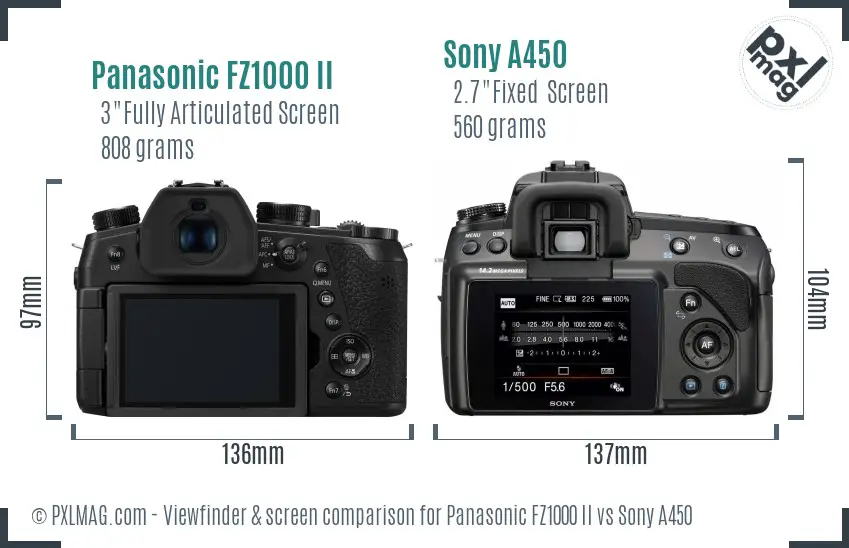 Panasonic FZ1000 II vs Sony A450 Screen and Viewfinder comparison