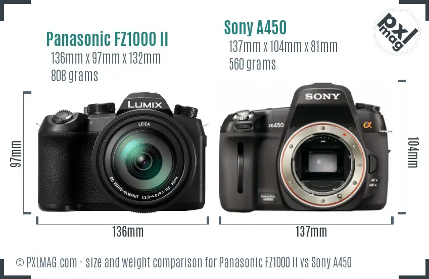 Panasonic FZ1000 II vs Sony A450 size comparison
