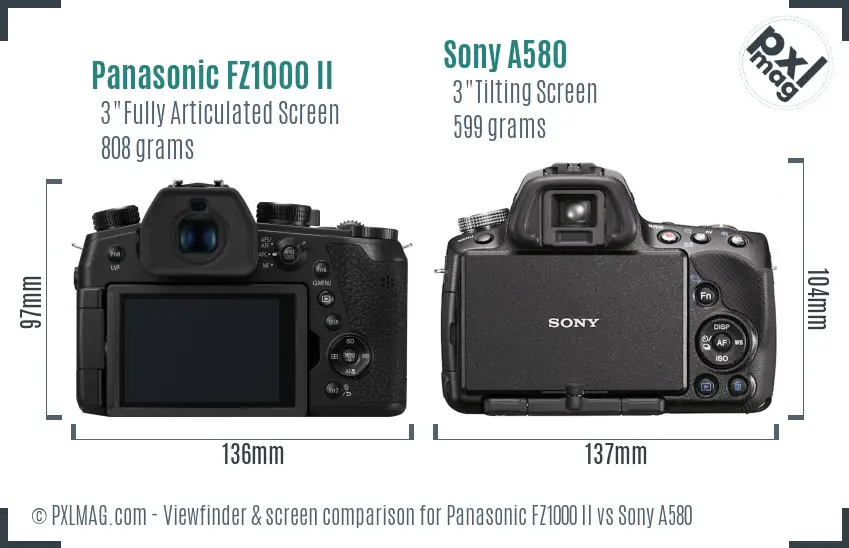 Panasonic FZ1000 II vs Sony A580 Screen and Viewfinder comparison