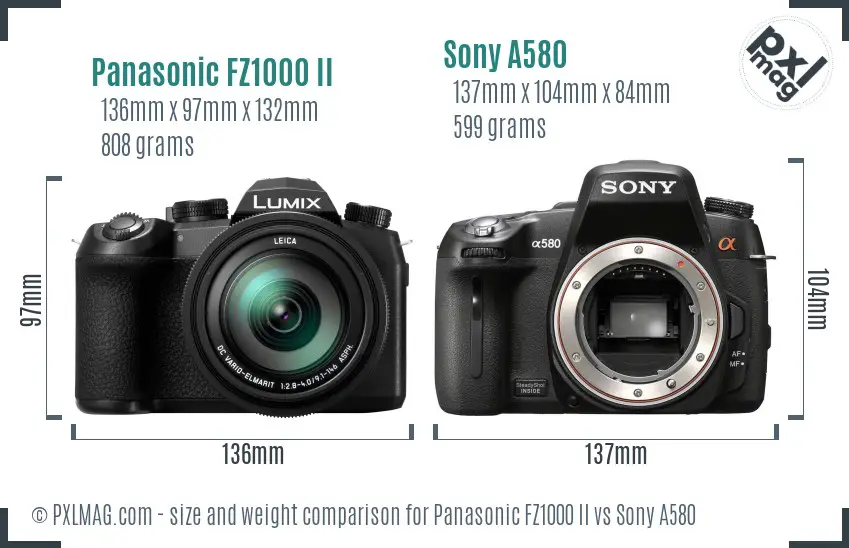 Panasonic FZ1000 II vs Sony A580 size comparison