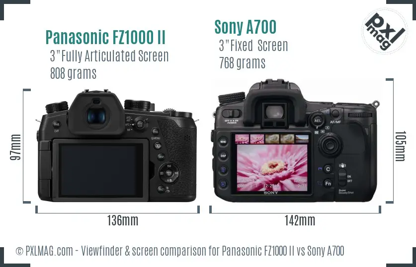 Panasonic FZ1000 II vs Sony A700 Screen and Viewfinder comparison