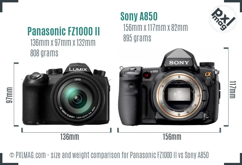 Panasonic FZ1000 II vs Sony A850 size comparison