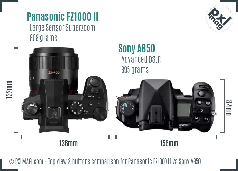 Panasonic FZ1000 II vs Sony A850 top view buttons comparison