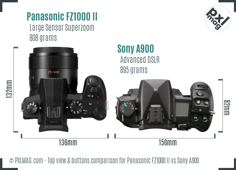 Panasonic FZ1000 II vs Sony A900 top view buttons comparison