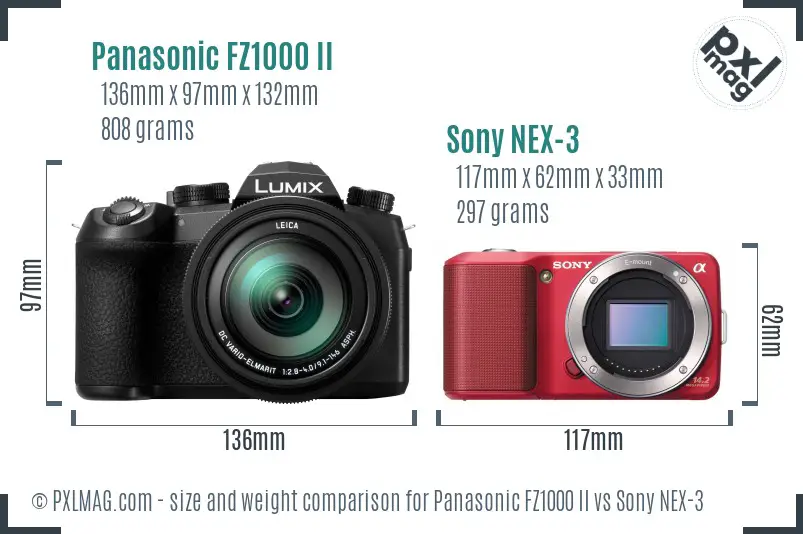 Panasonic FZ1000 II vs Sony NEX-3 size comparison