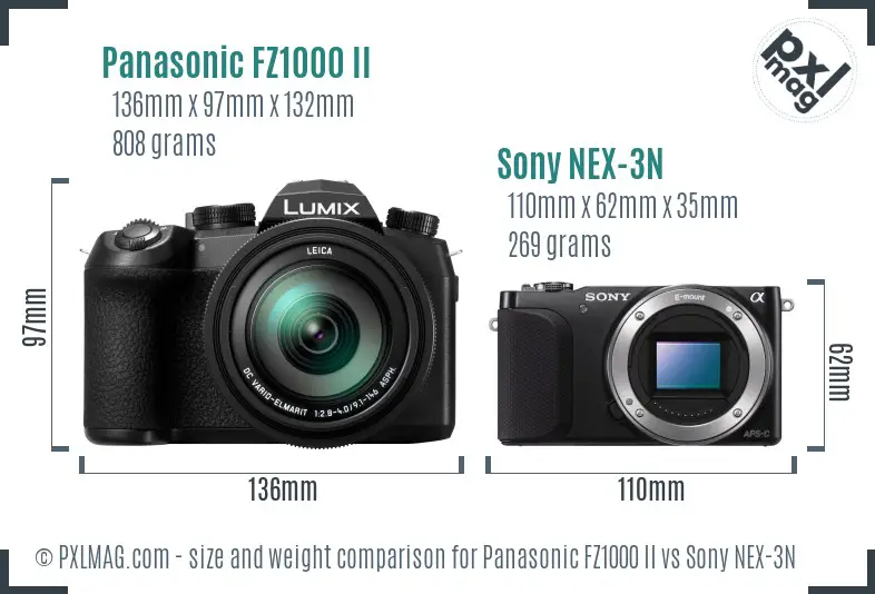 Panasonic FZ1000 II vs Sony NEX-3N size comparison