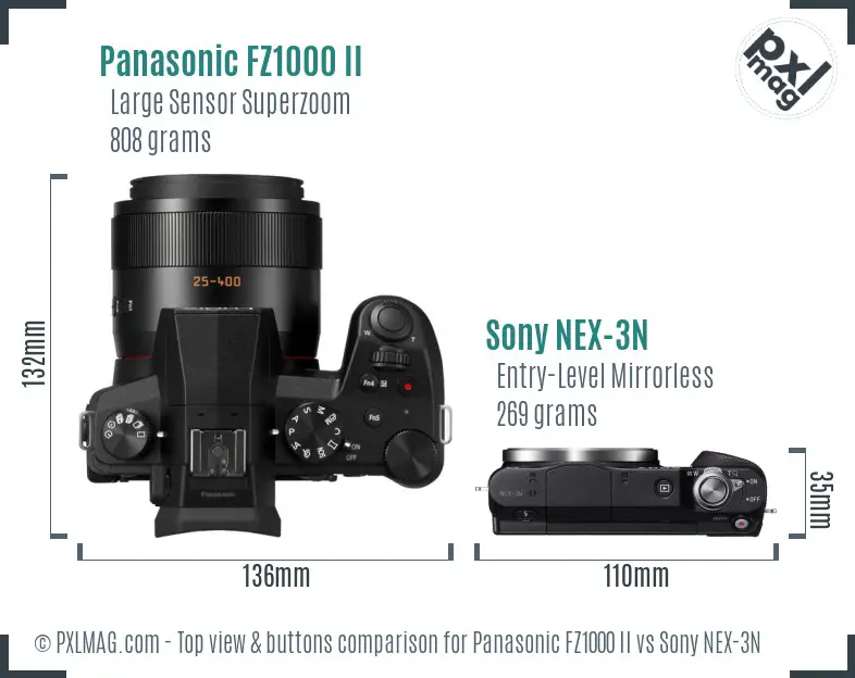 Panasonic FZ1000 II vs Sony NEX-3N top view buttons comparison