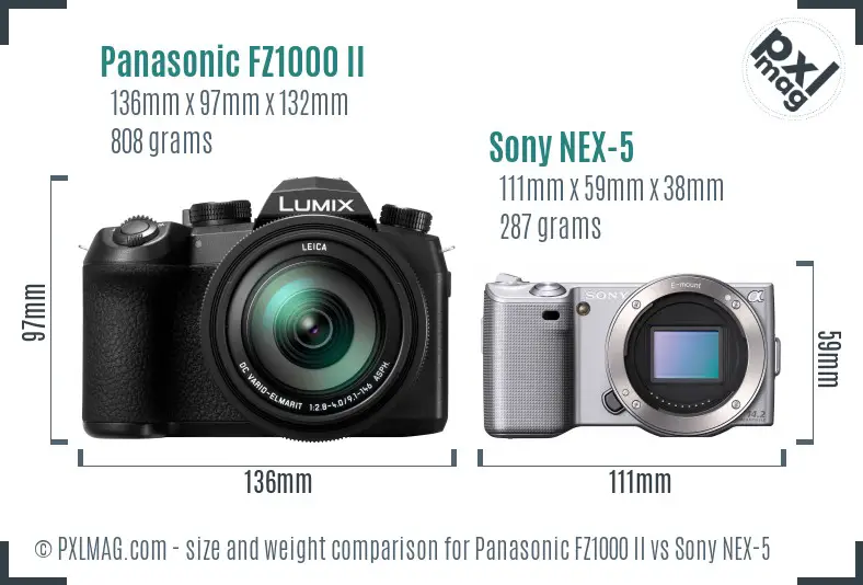 Panasonic FZ1000 II vs Sony NEX-5 size comparison