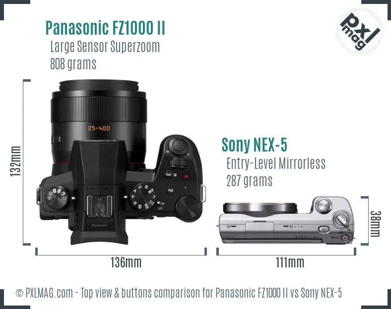 Panasonic FZ1000 II vs Sony NEX-5 top view buttons comparison
