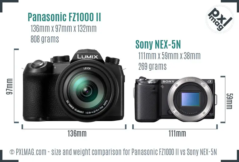 Panasonic FZ1000 II vs Sony NEX-5N size comparison