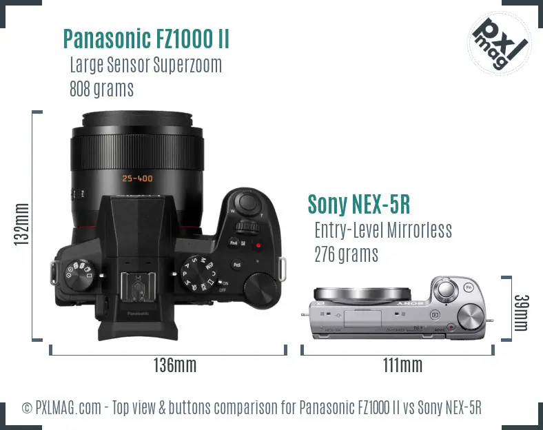 Panasonic FZ1000 II vs Sony NEX-5R top view buttons comparison