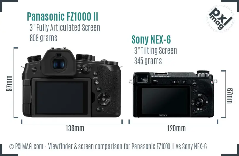 Panasonic FZ1000 II vs Sony NEX-6 Screen and Viewfinder comparison