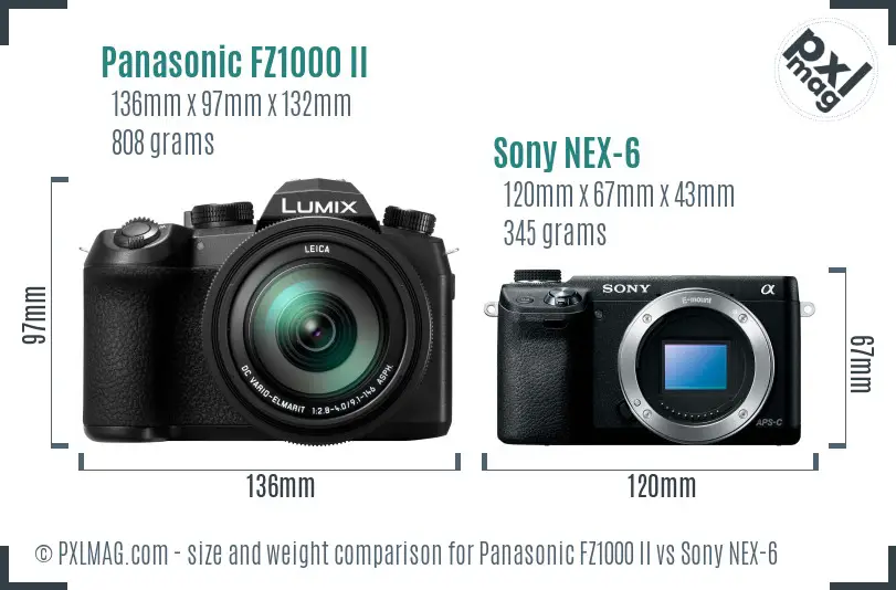 Panasonic FZ1000 II vs Sony NEX-6 size comparison