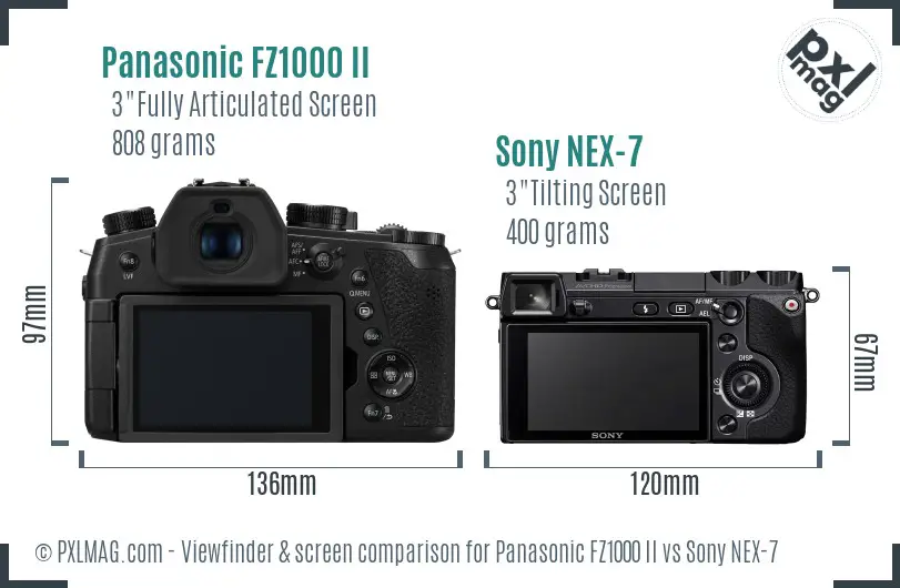 Panasonic FZ1000 II vs Sony NEX-7 Screen and Viewfinder comparison