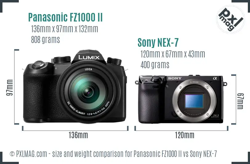 Panasonic FZ1000 II vs Sony NEX-7 size comparison
