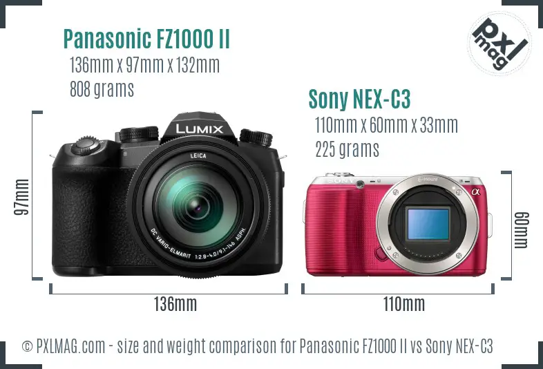 Panasonic FZ1000 II vs Sony NEX-C3 size comparison