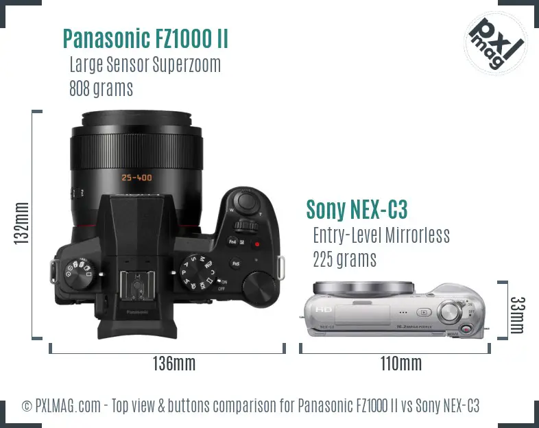 Panasonic FZ1000 II vs Sony NEX-C3 top view buttons comparison