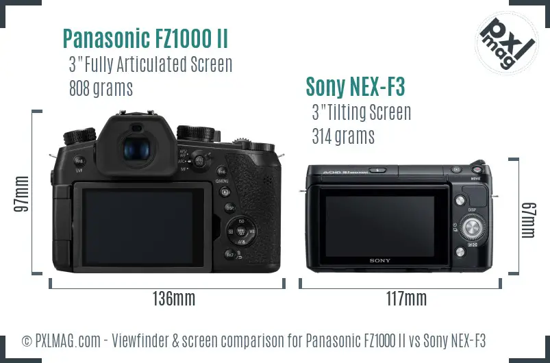 Panasonic FZ1000 II vs Sony NEX-F3 Screen and Viewfinder comparison