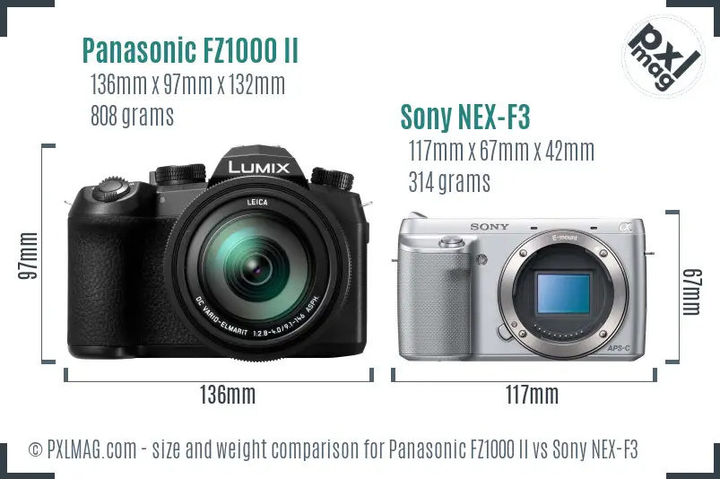 Panasonic FZ1000 II vs Sony NEX-F3 size comparison