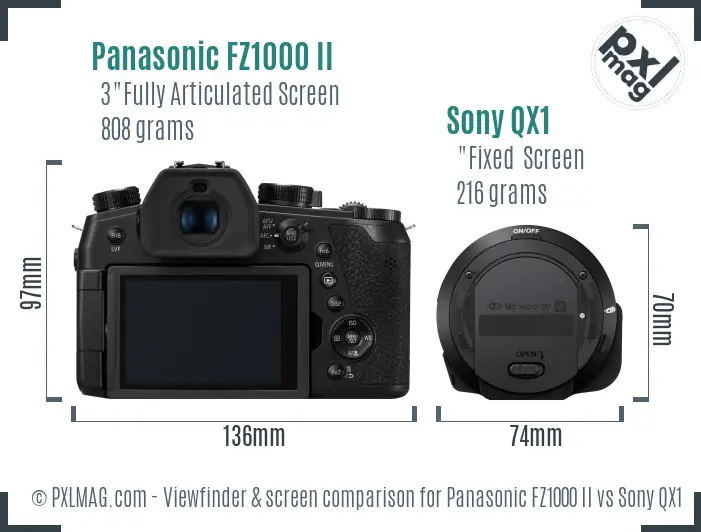 Panasonic FZ1000 II vs Sony QX1 Screen and Viewfinder comparison