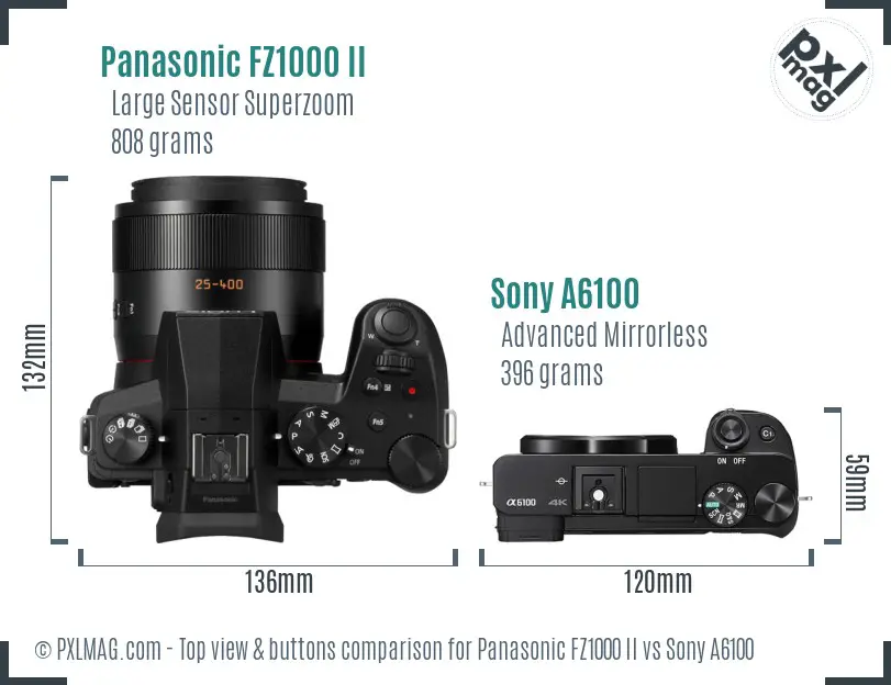 Panasonic FZ1000 II vs Sony A6100 top view buttons comparison