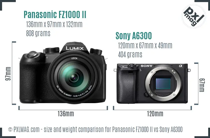 Panasonic FZ1000 II vs Sony A6300 size comparison