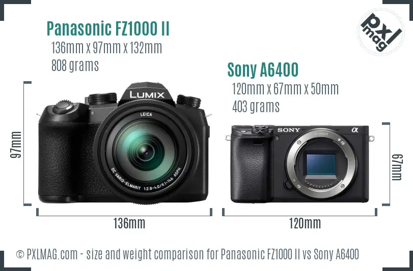 Panasonic FZ1000 II vs Sony A6400 size comparison